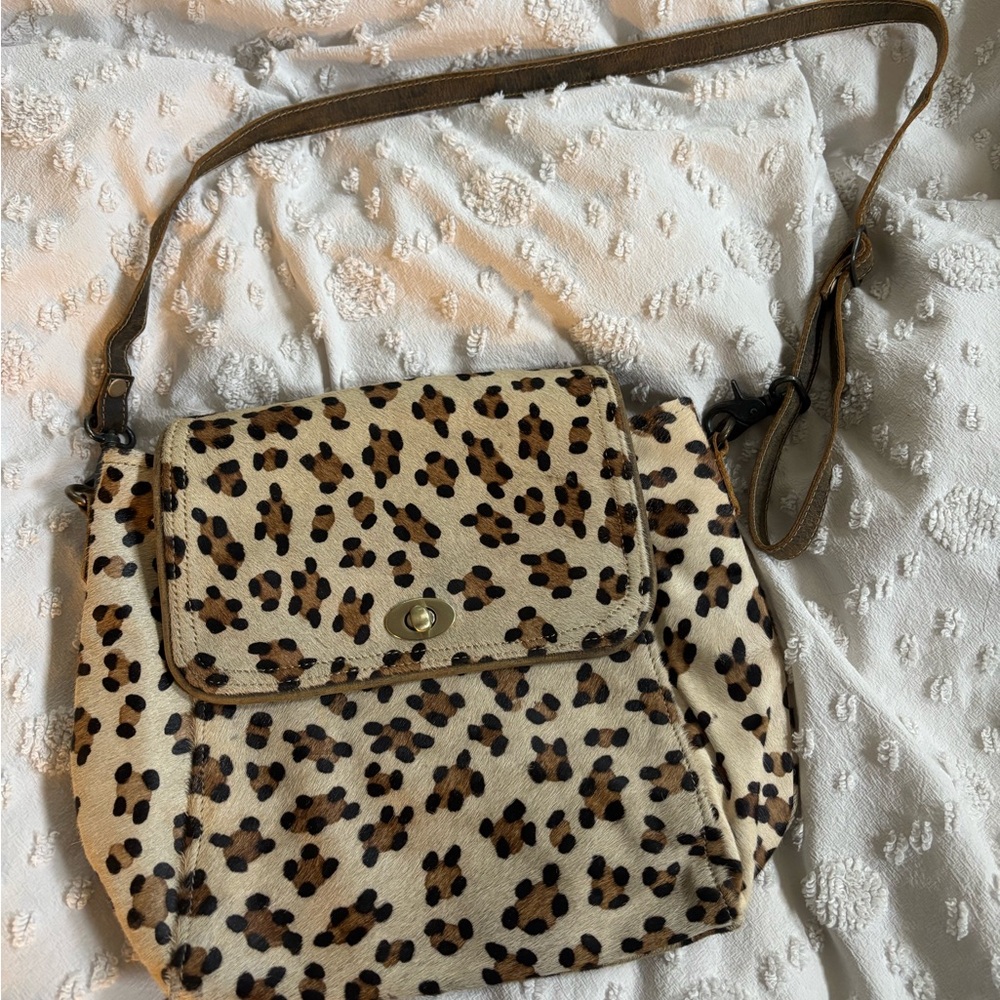 Myra Bag Brown and Cream Crossbody Bag with Leopard Print